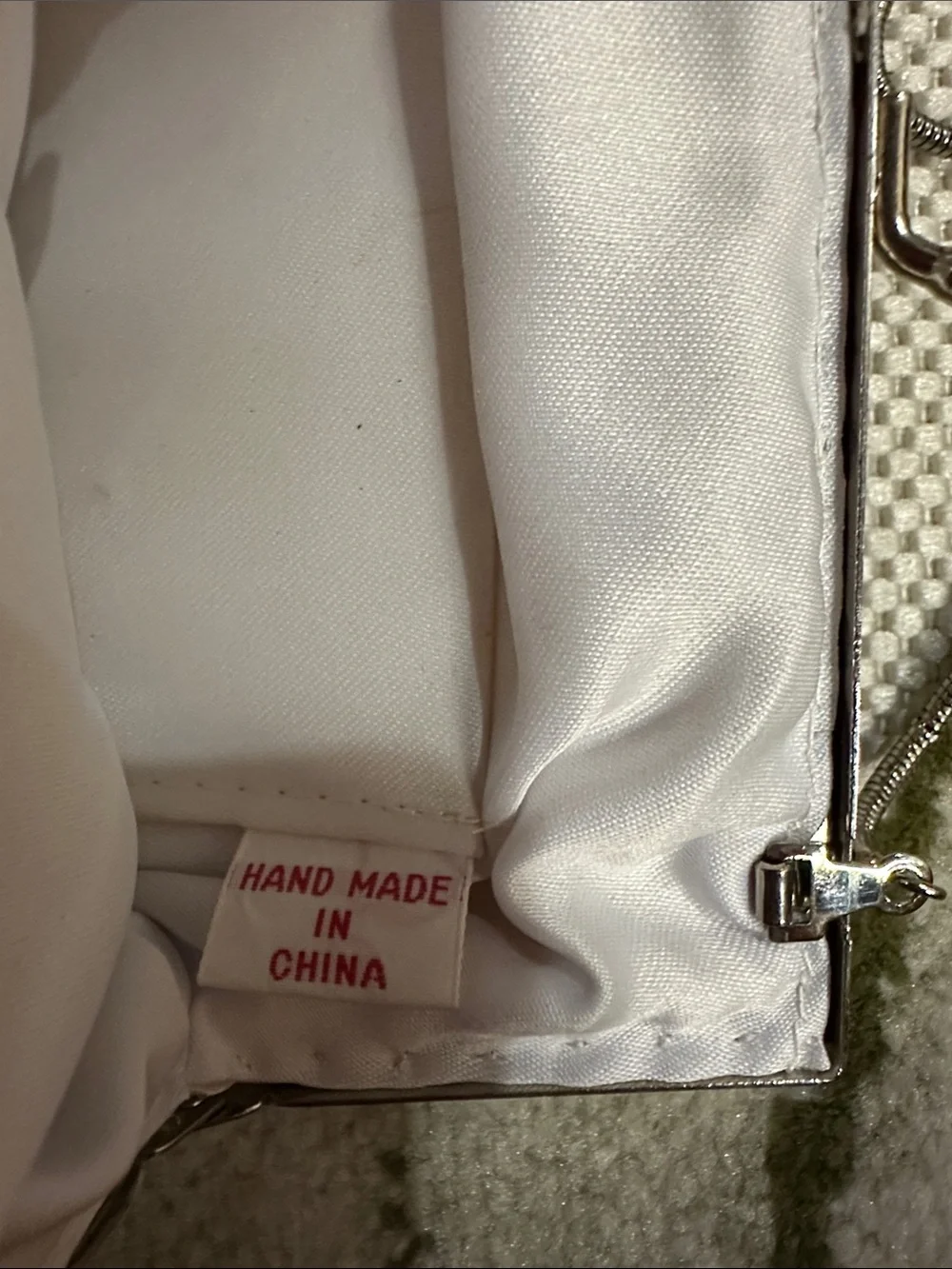 Vintage White Silver Beaded Evening Bag Art Deco Clutch Chain Purse